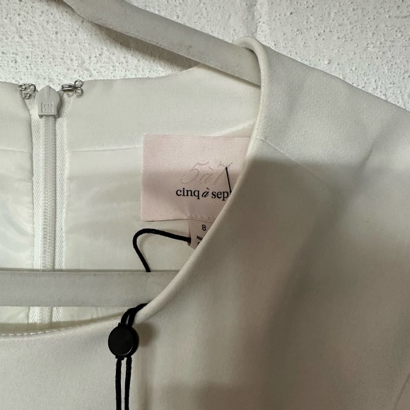 Cinq a Sept NWT Ivory Fontaine Twist Front Overlay Crepe Mini Dress Size 8 - Picture 8 of 11